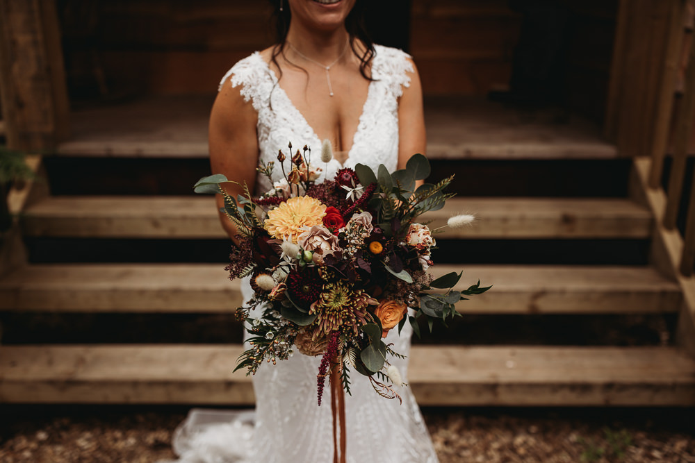 Bouquet Flower Bride Bridal Orange Dahlia Barn Norfolk Wedding Thyme Lane Photography