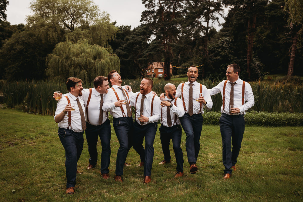 Groom Groomsmen Braces Ties Barn Norfolk Wedding Thyme Lane Photography