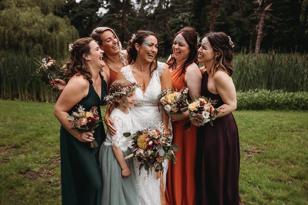Jewel Tone Bridesmaids Dresses Barn Norfolk Wedding Thyme Lane Photography