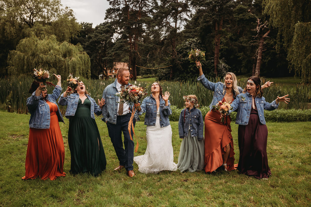 Bridesmaids Denim Jackets Barn Norfolk Wedding Thyme Lane Photography