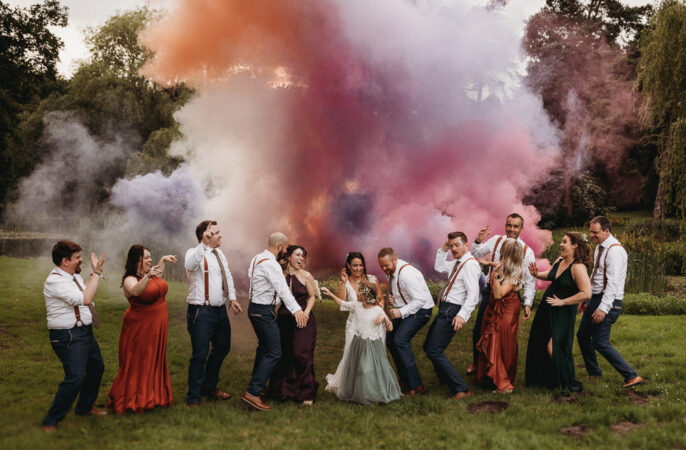 Barn Norfolk Wedding Thyme Lane Photography Pink Smoke Bomb