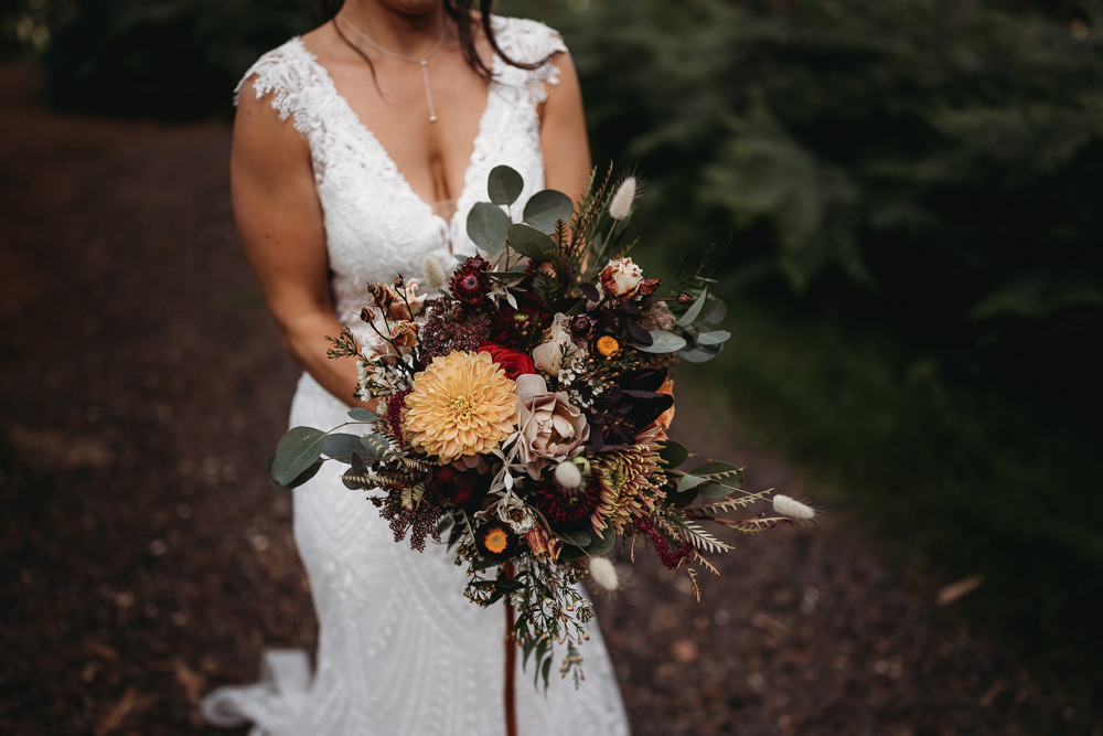Bouquet Flower Bride Bridal Orange Dahlia Barn Norfolk Wedding Thyme Lane Photography