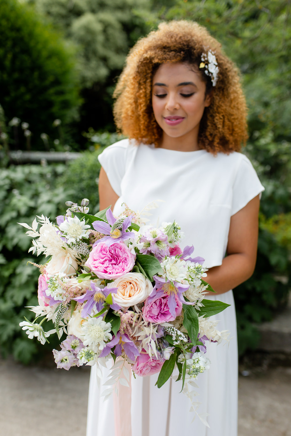 Bouquet Flowers Bride Bridal Pink Rose Cream Ribbon Summer Spring Beach Picnic Wedding Ellie Lou Photography