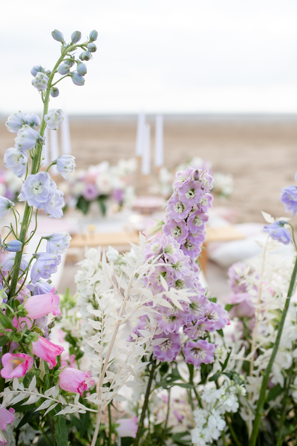 Meadow Flowers Blue Pink Lilac Beach Picnic Wedding Ellie Lou Photography