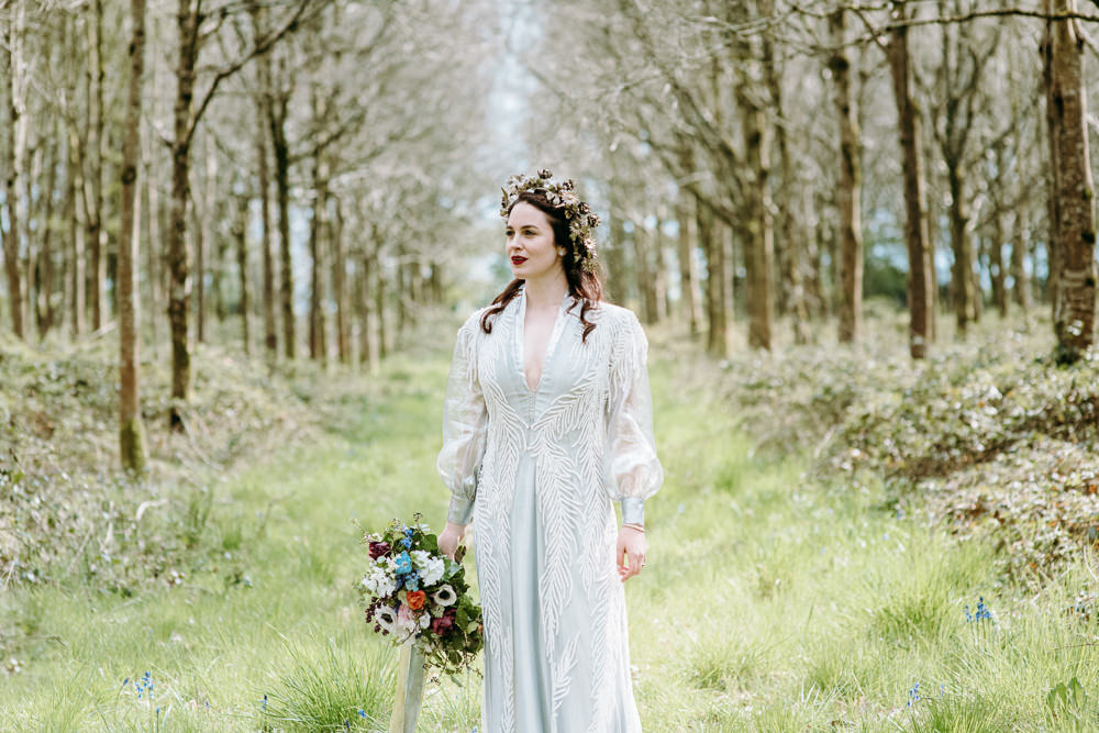 Silver Metallic Dress Gown Bride Bridal Bluebell Woods Wedding Andrew Brannan Photography