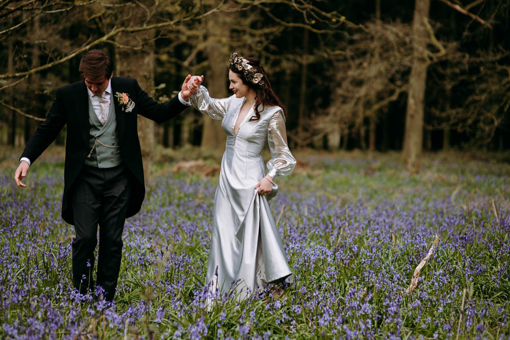 Silver Metallic Dress Gown Bride Bridal Bluebell Woods Wedding Andrew Brannan Photography