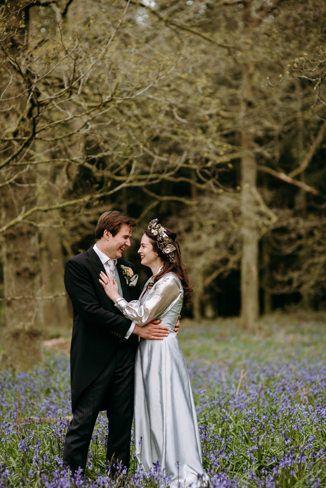 Bluebell Woods Wedding Andrew Brannan Photography Silver Metallic Dress Gown Bride Bridal