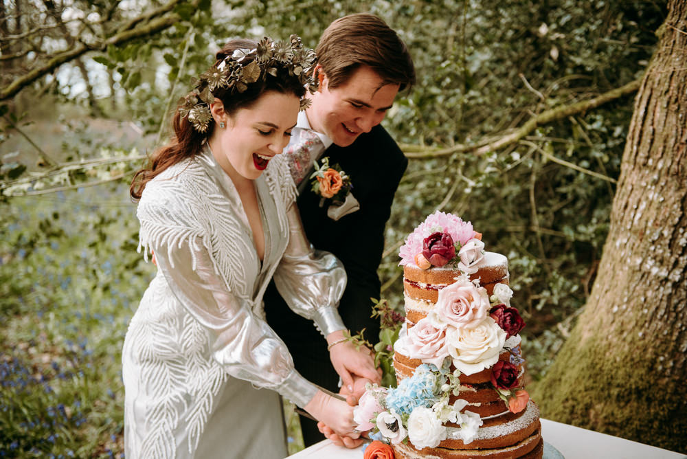 Naked Cake Flowers Bluebell Woods Wedding Andrew Brannan Photography