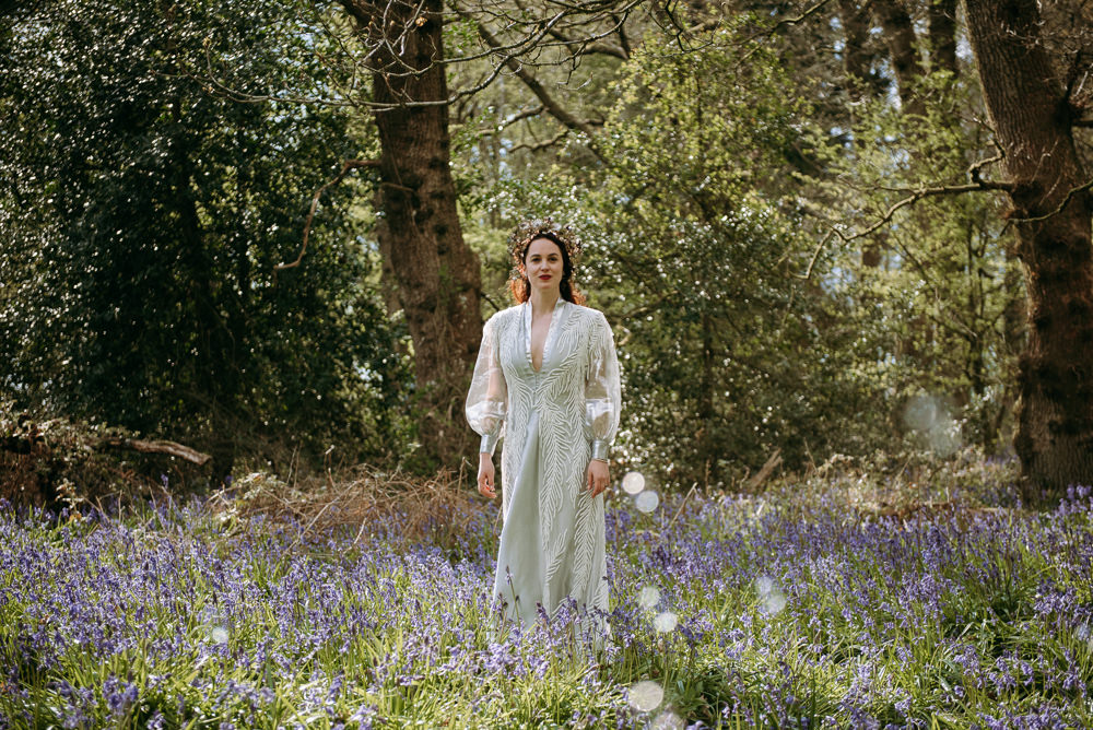 Silver Metallic Dress Gown Bride Bridal Bluebell Woods Wedding Andrew Brannan Photography