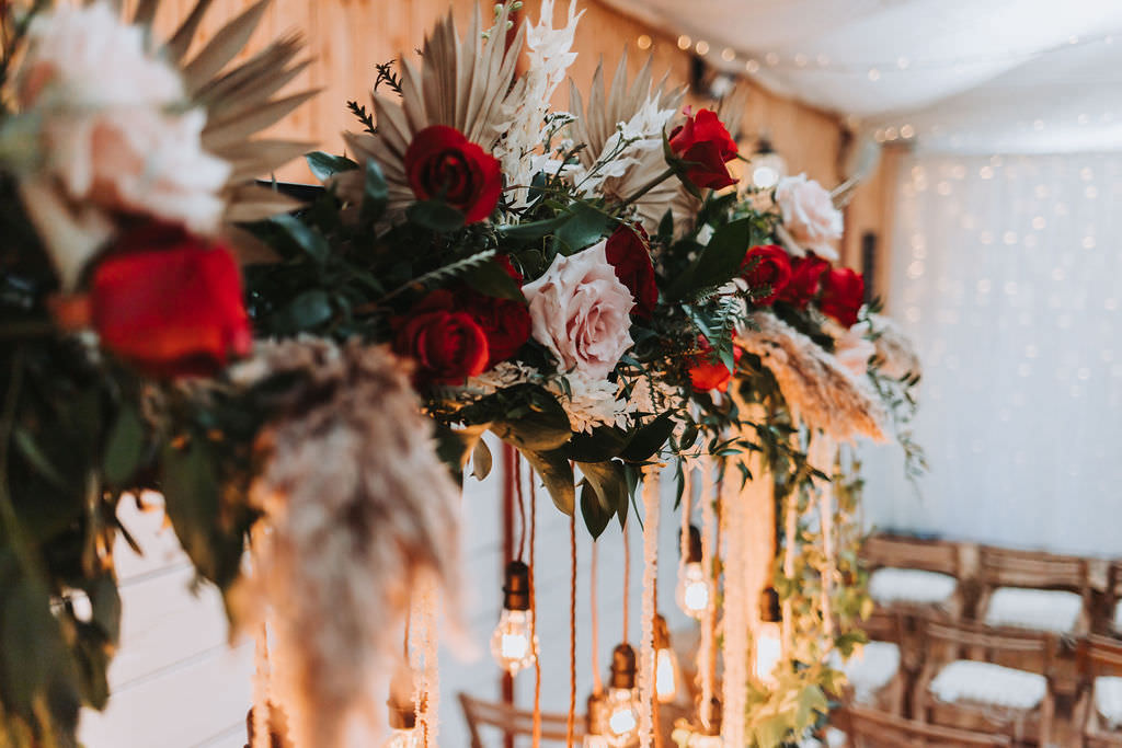 Tall Table Flower Arrangements Red Pink Bold Wedding Ideas Pasha Jansen Photography