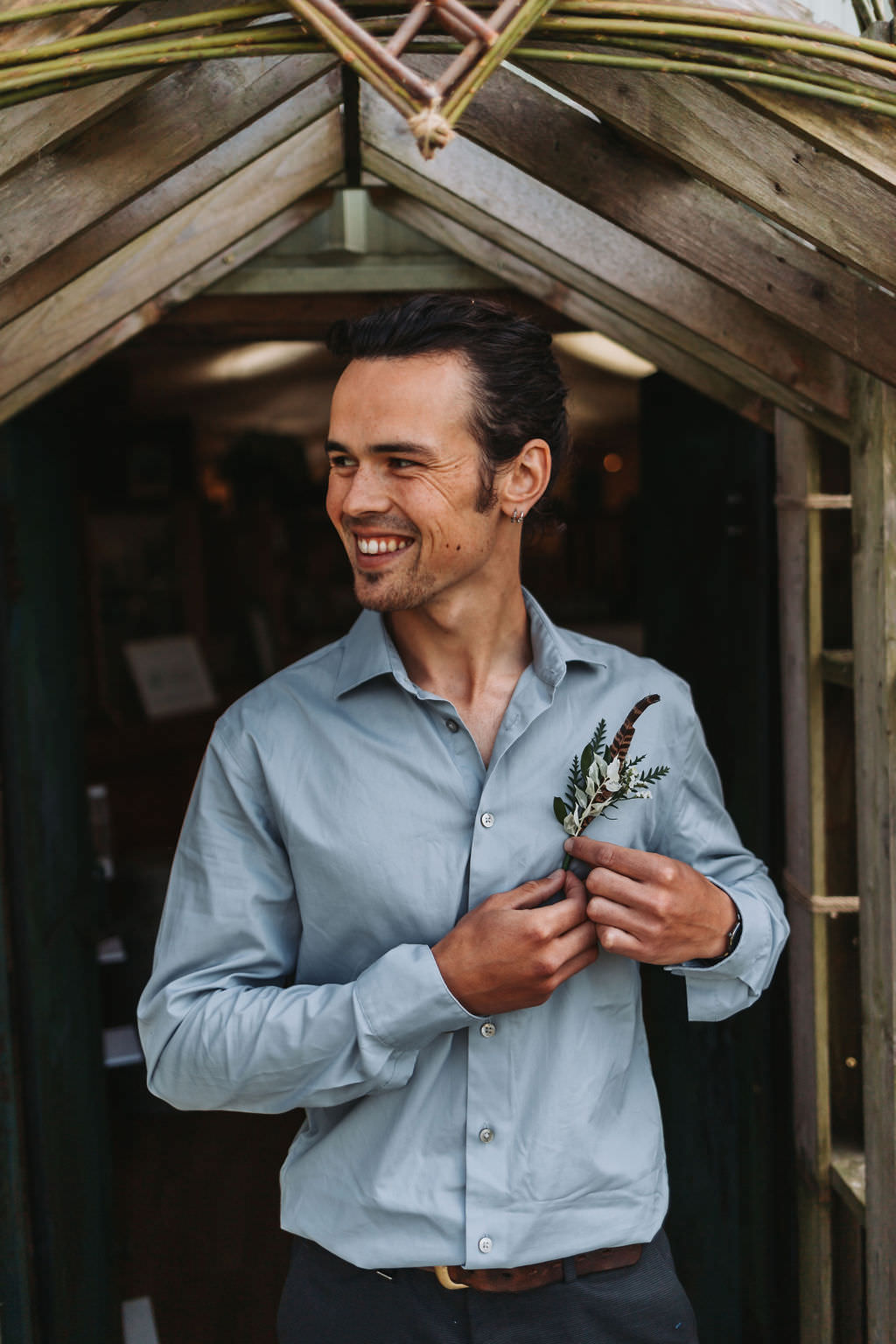 Groom Clue Shirt Buttonhole Flowers Bold Wedding Ideas Pasha Jansen Photography