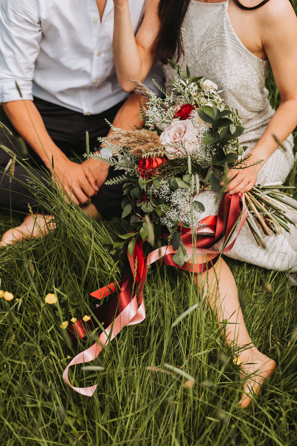 Bouquet Flowers Bride Bridal Red Rose Greenery Ribbon Bold Wedding Ideas Pasha Jansen Photography