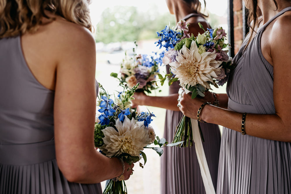 Bridesmaids Bouquet Dahlia Blue Buckinghamshire Barn Wedding Rebecca Walters Photography