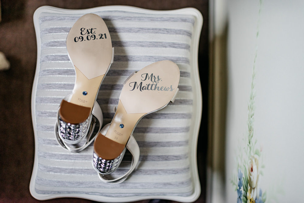 Bride Shoes Stickers Sole Buckinghamshire Barn Wedding Rebecca Walters Photography