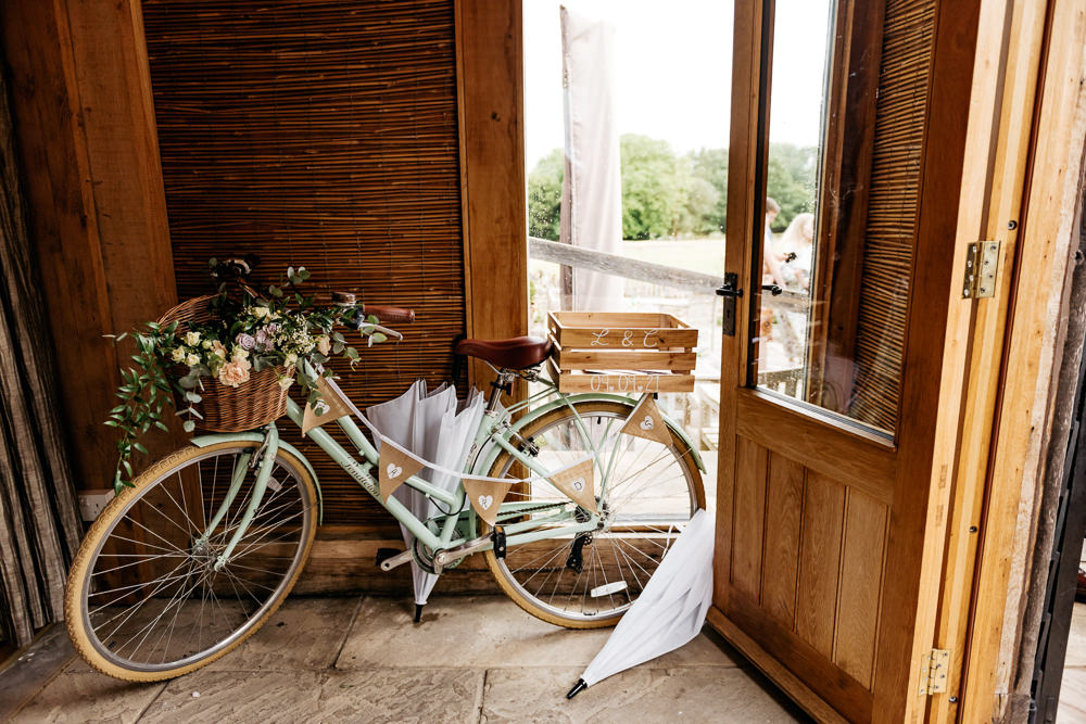 Bicycle Decor Basket Flowers Buckinghamshire Barn Wedding Rebecca Walters Photography