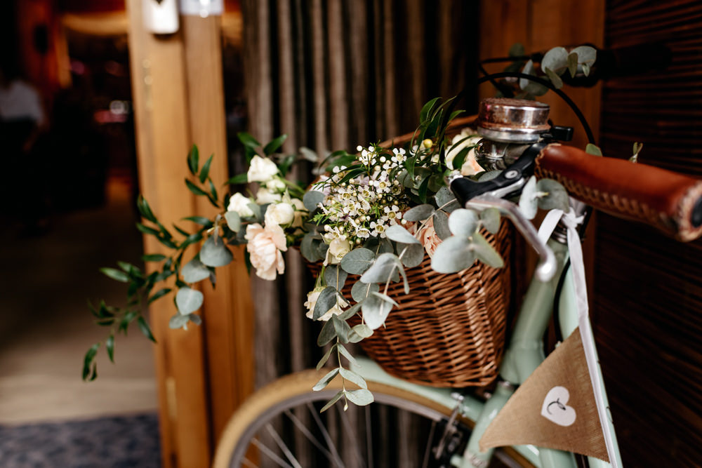 Bicycle Decor Basket Flowers Buckinghamshire Barn Wedding Rebecca Walters Photography