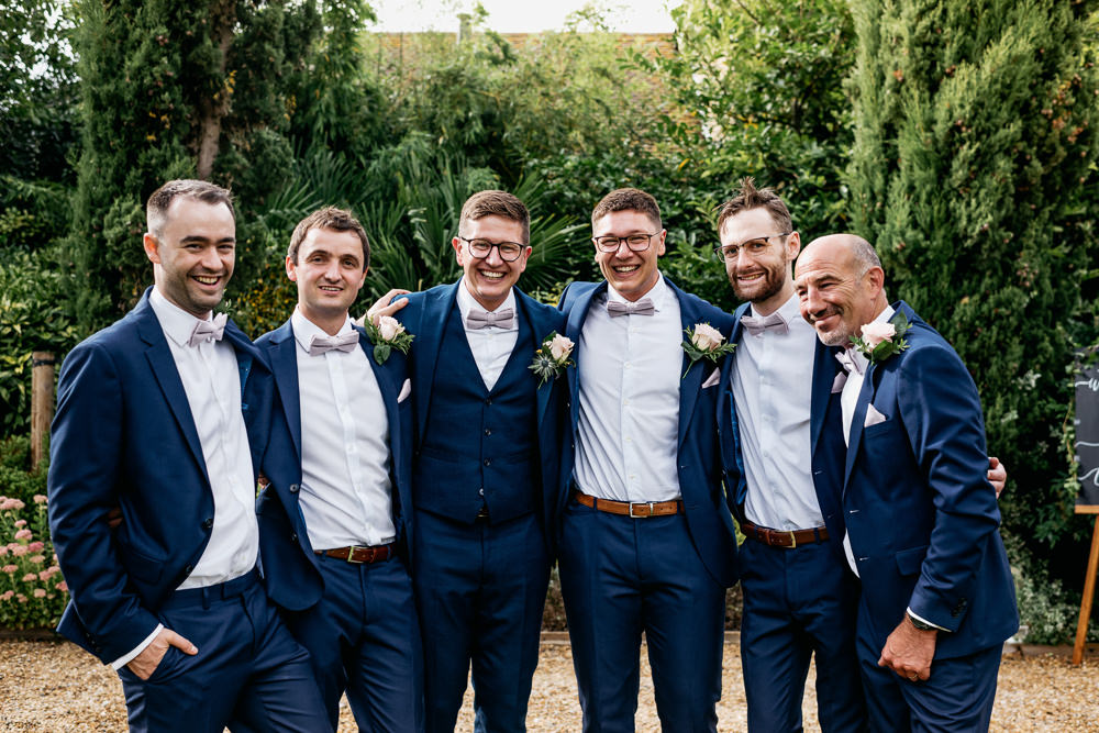 Groom Navy Suit Purple Bow Tie Groomsmen Buckinghamshire Barn Wedding Rebecca Walters Photography