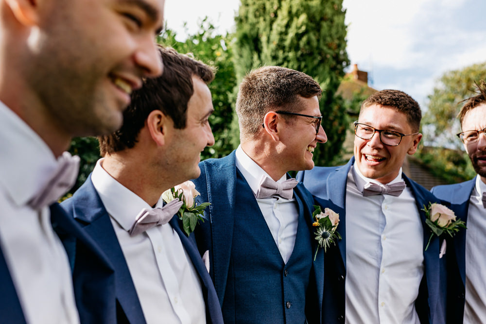 Groom Navy Suit Purple Bow Tie Groomsmen Buckinghamshire Barn Wedding Rebecca Walters Photography