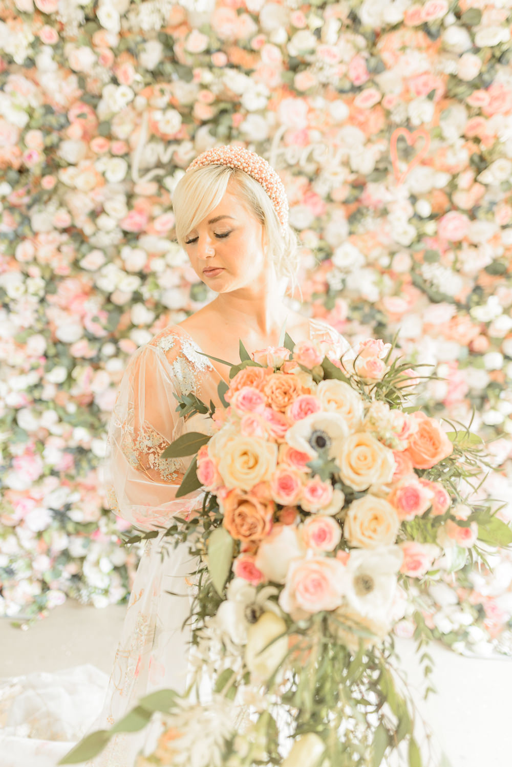 Bouquet Flowers Bride Bridal Large Cascading Pink Rose Foliage Burlton Manor Wedding Tanya Flannagan Photography