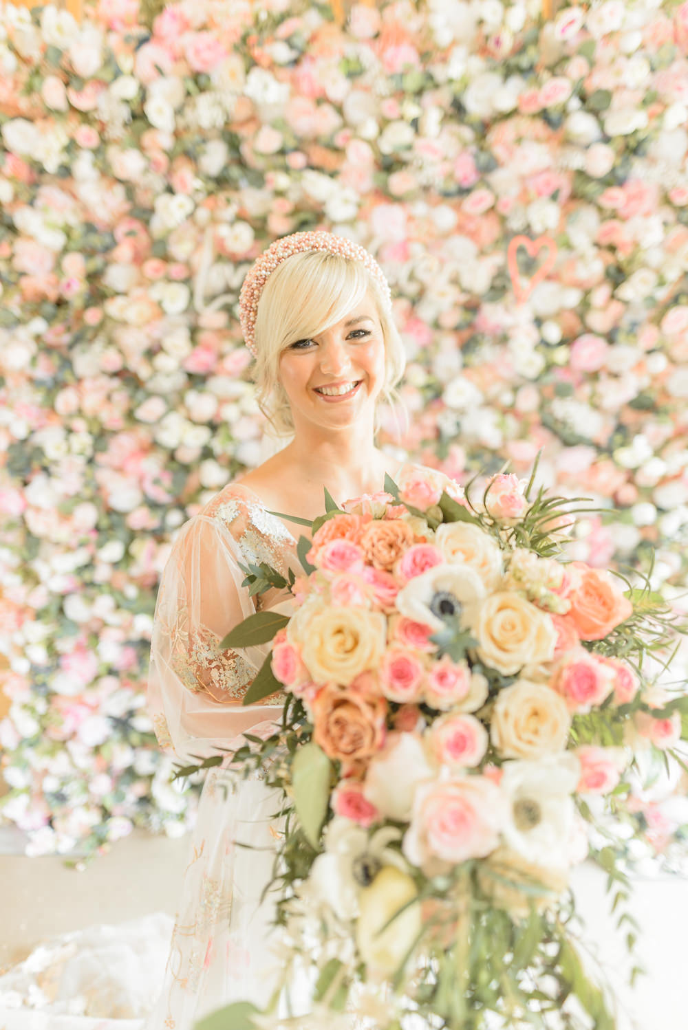Bouquet Flowers Bride Bridal Large Cascading Pink Rose Foliage Burlton Manor Wedding Tanya Flannagan Photography