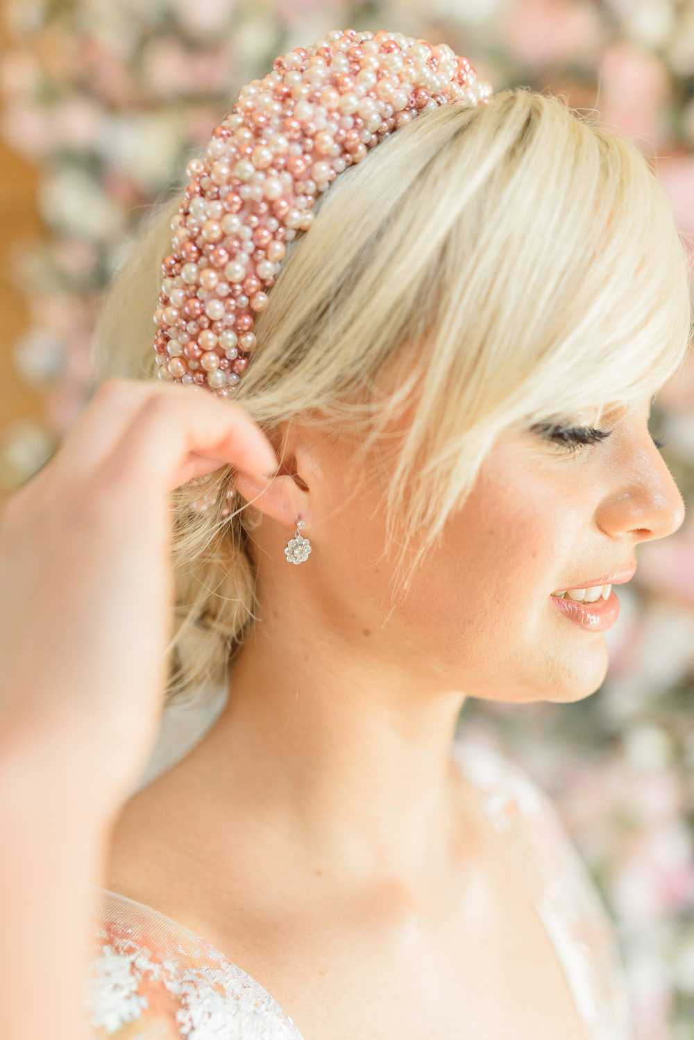 Bride Bridal Headband Earrings Burlton Manor Wedding Tanya Flannagan Photography