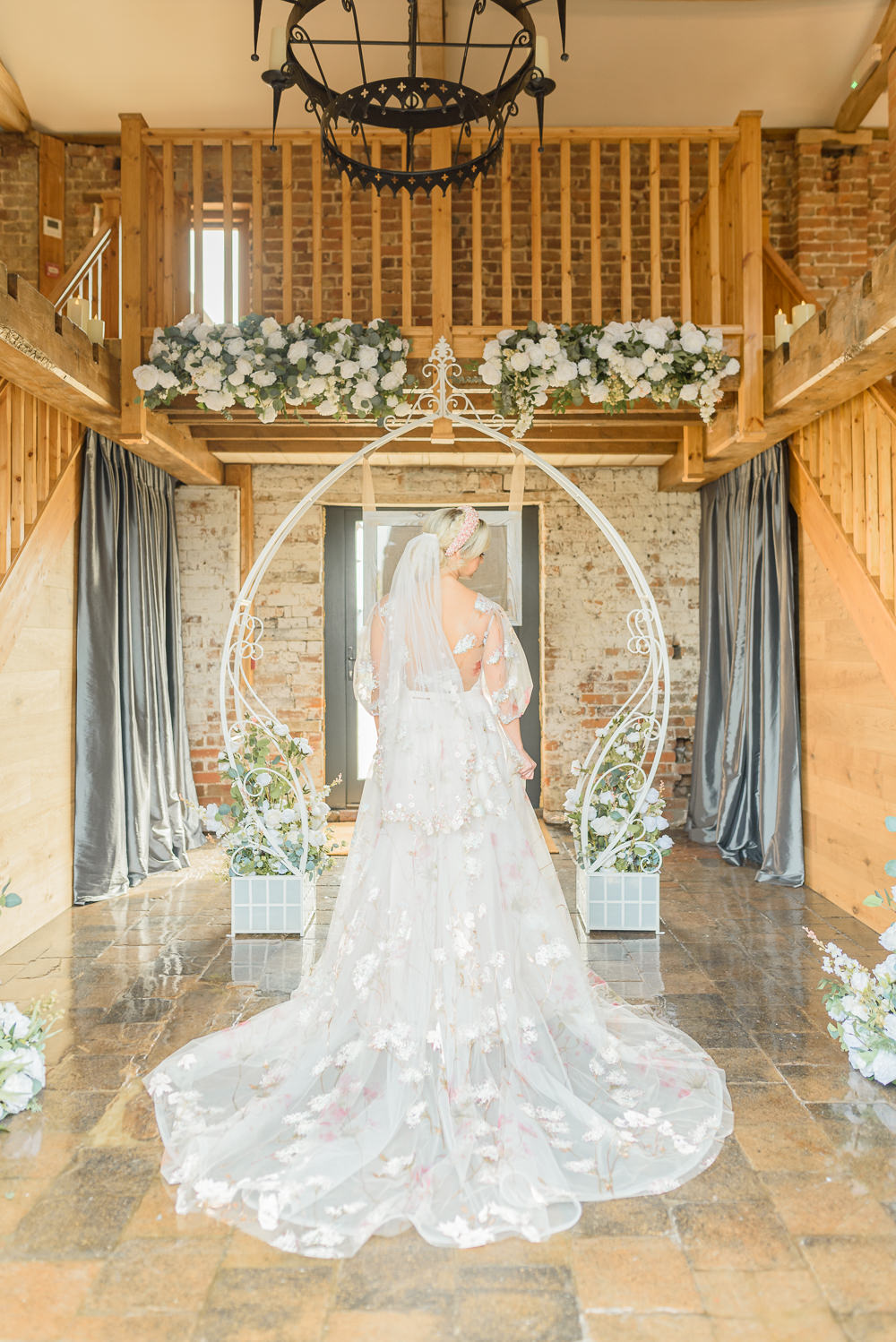 Dress Gown Bride Bridal Floral Veil Burlton Manor Wedding Tanya Flannagan Photography