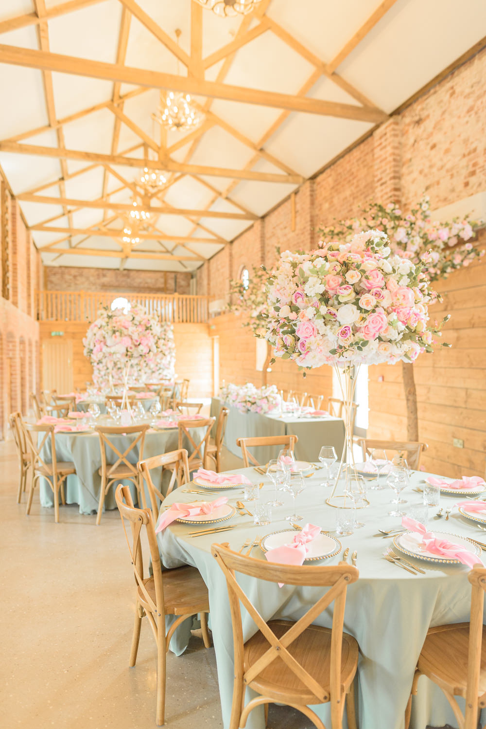 Barn Decor Pink Flowers Centrepieces Burlton Manor Wedding Tanya Flannagan Photography