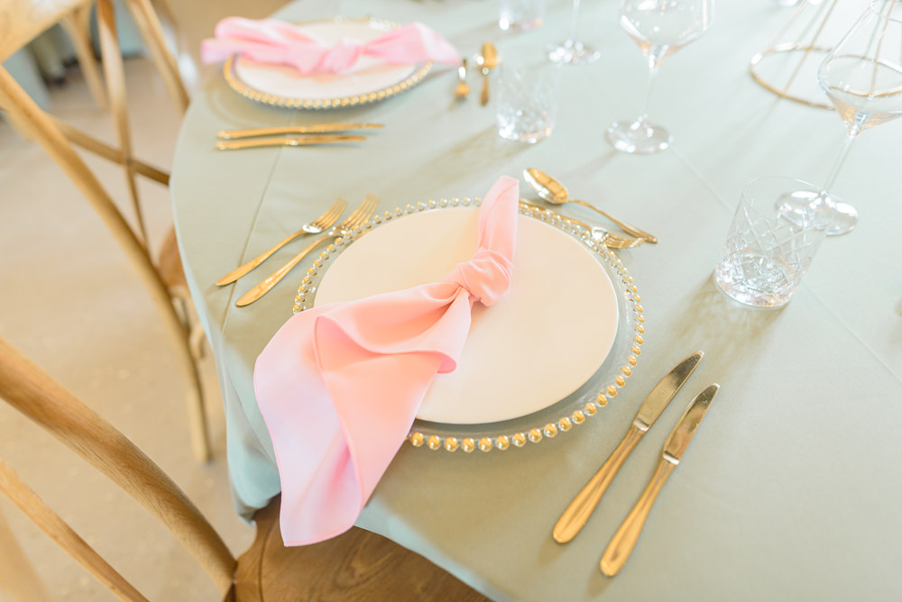 Place Setting Pink Napkin Burlton Manor Wedding Tanya Flannagan Photography