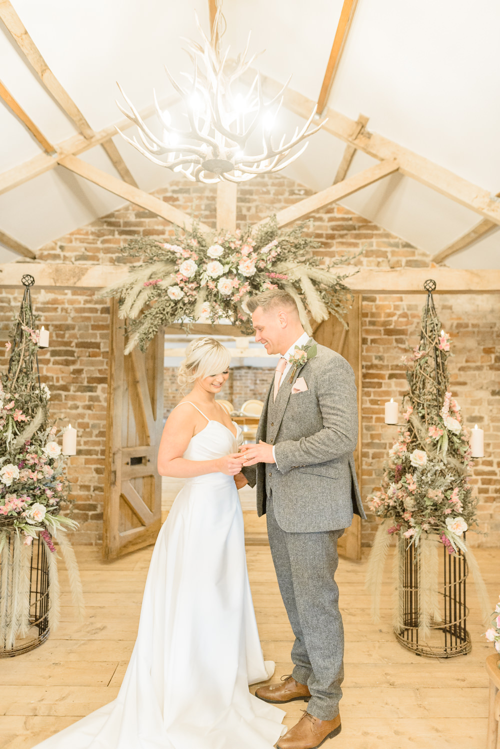 Ceremony Flowers Backdrop Pampas Grass Greenery Burlton Manor Wedding Tanya Flannagan Photography