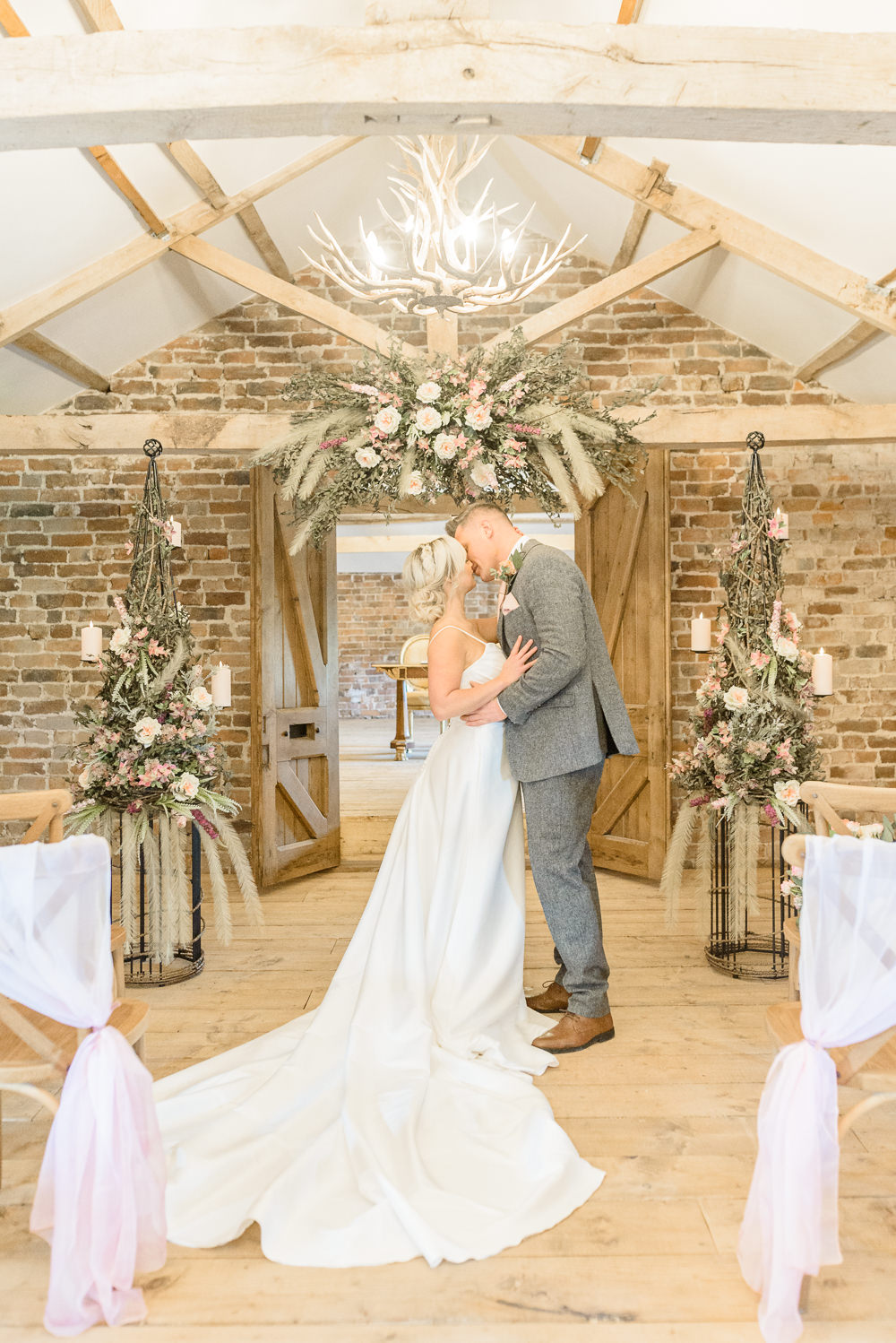 Ceremony Flowers Backdrop Pampas Grass Greenery Burlton Manor Wedding Tanya Flannagan Photography