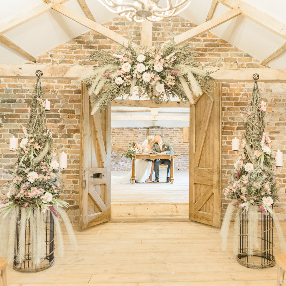 Ceremony Flowers Backdrop Pampas Grass Greenery Burlton Manor Wedding Tanya Flannagan Photography