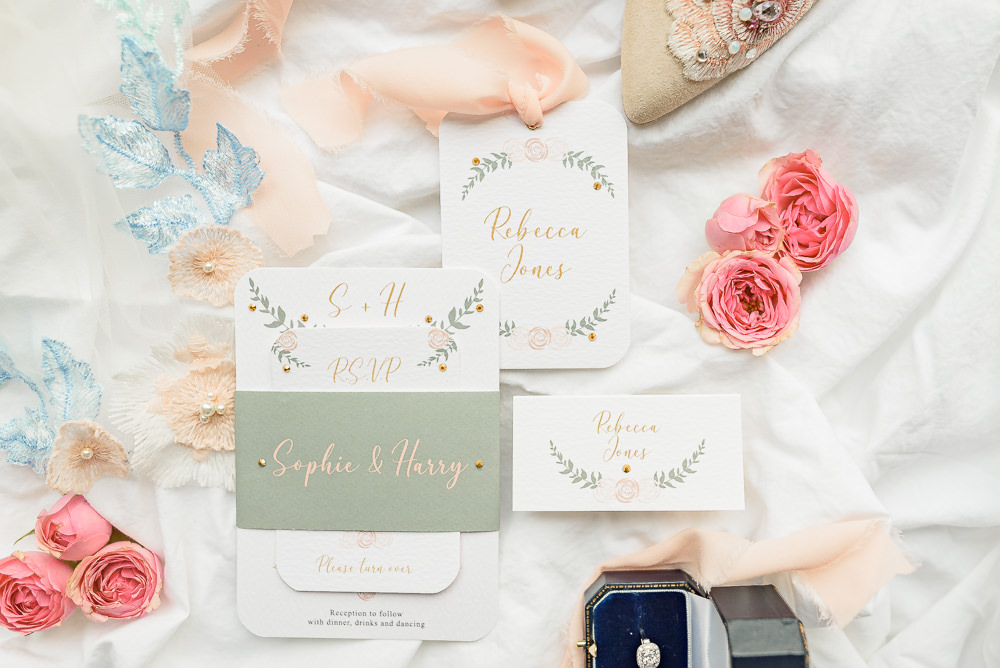 Pretty Botanical Stationery Invite Burlton Manor Wedding Tanya Flannagan Photography