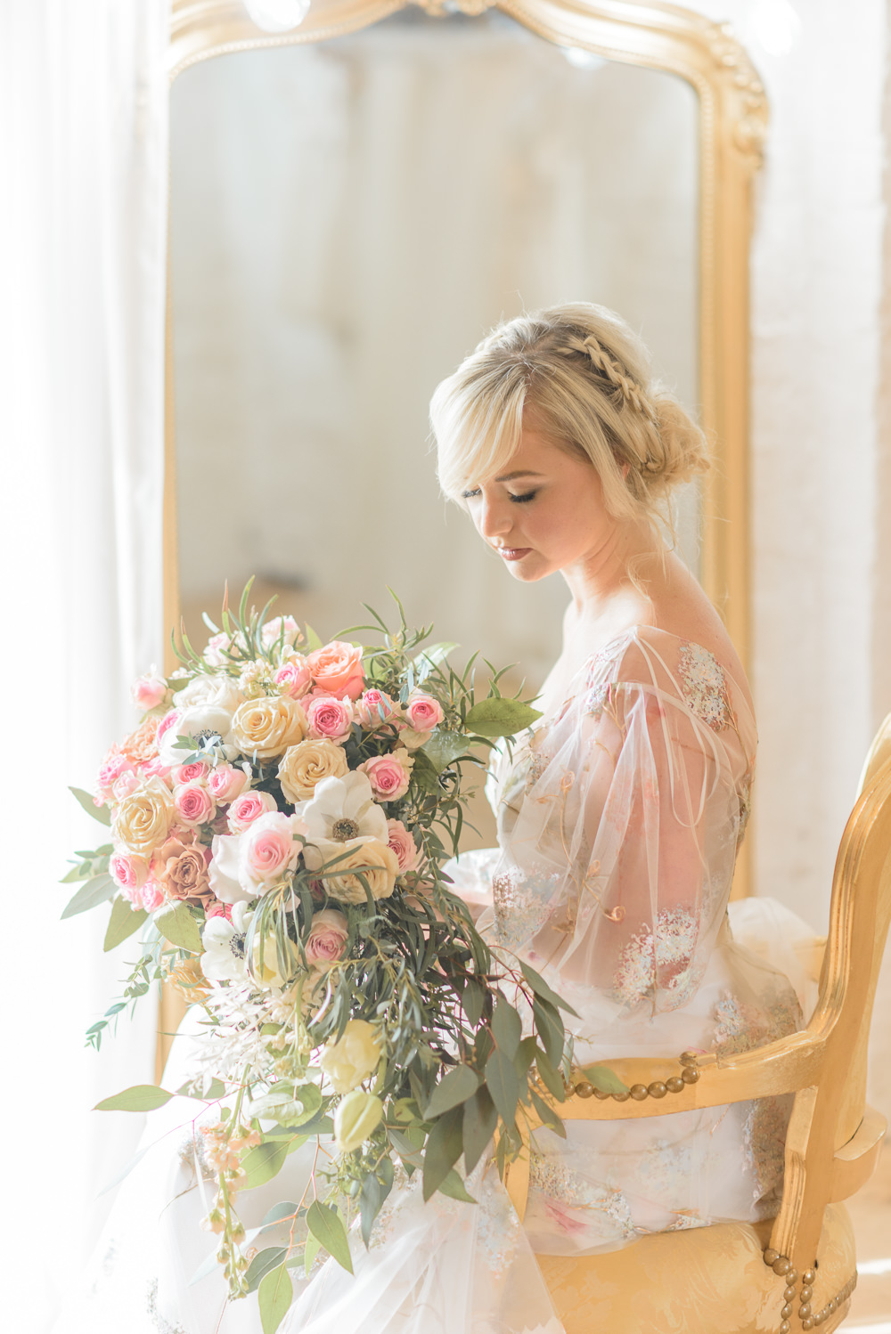Bouquet Flowers Bride Bridal Large Cascading Pink Rose Foliage Burlton Manor Wedding Tanya Flannagan Photography