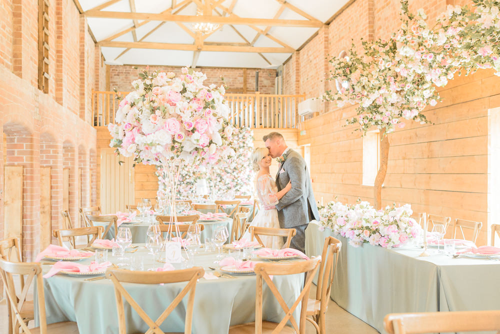 Barn Decor Pink Flowers Centrepieces Burlton Manor Wedding Tanya Flannagan Photography