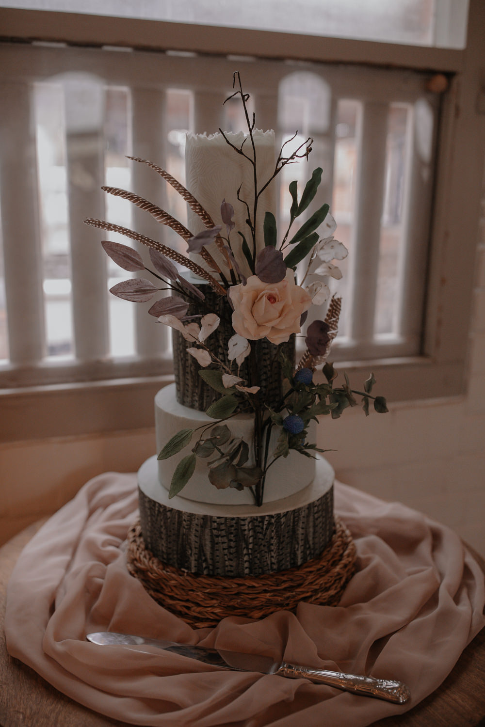 Three Tier Cake Flowers Greenery Dusky Pink Taupe Wedding Ideas Helen Rose Photography