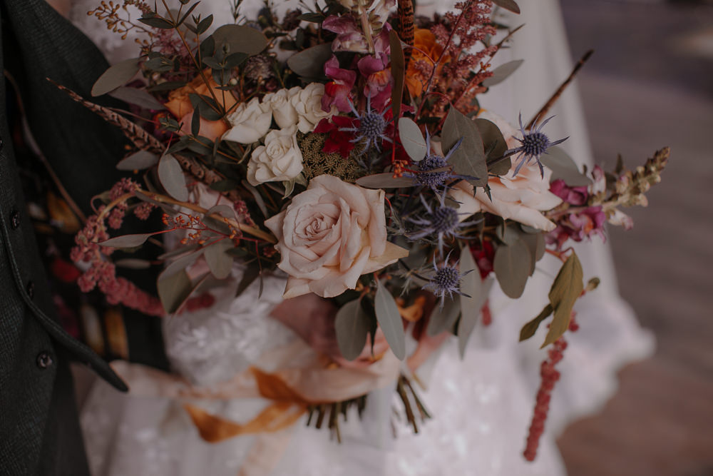 Bouquet Flowers Bride Bridal Rose Thistle Dusky Pink Taupe Wedding Ideas Helen Rose Photography