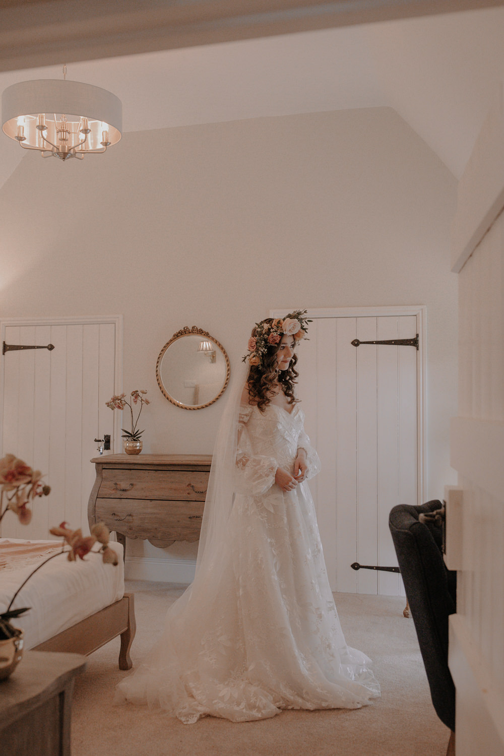 Dress Gown Bride Bridal Lace Boho Sleeves Veil Dusky Pink Taupe Wedding Ideas Helen Rose Photography