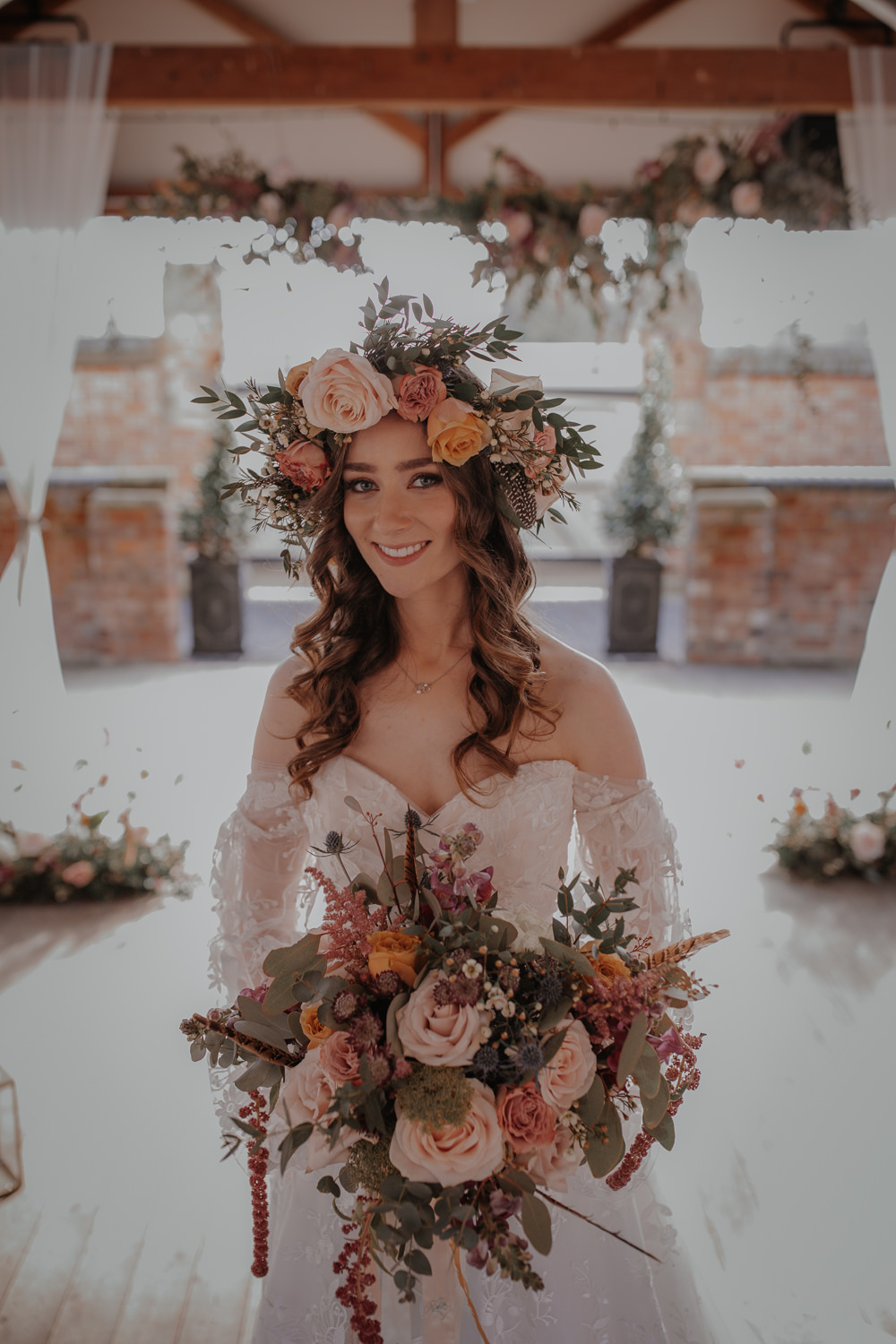Bouquet Flowers Bride Bridal Rose Thistle Personalised Ribbon Dusky Pink Taupe Wedding Ideas Helen Rose Photography