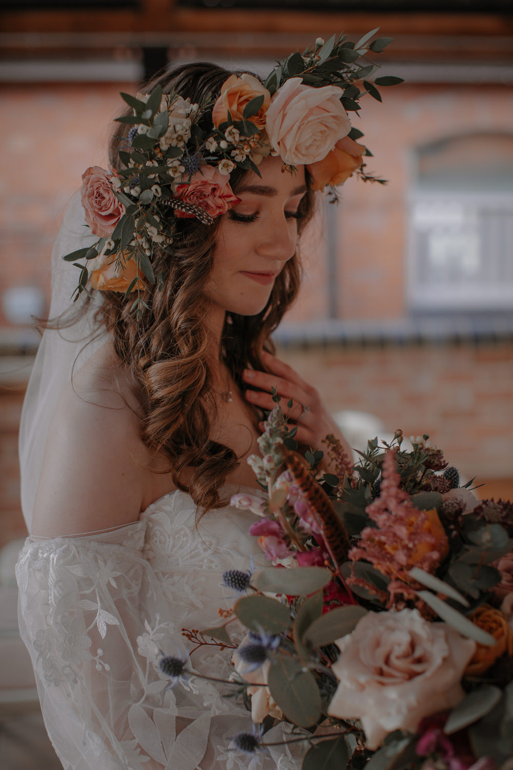 Bride Bridal Flower Crown Dusky Pink Taupe Wedding Ideas Helen Rose Photography