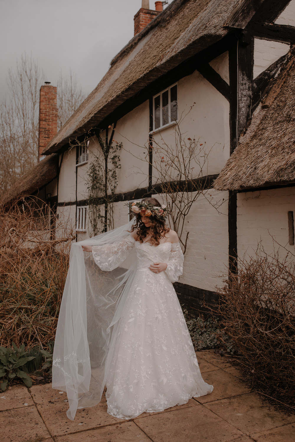 Dress Gown Bride Bridal Lace Boho Sleeves Veil Dusky Pink Taupe Wedding Ideas Helen Rose Photography
