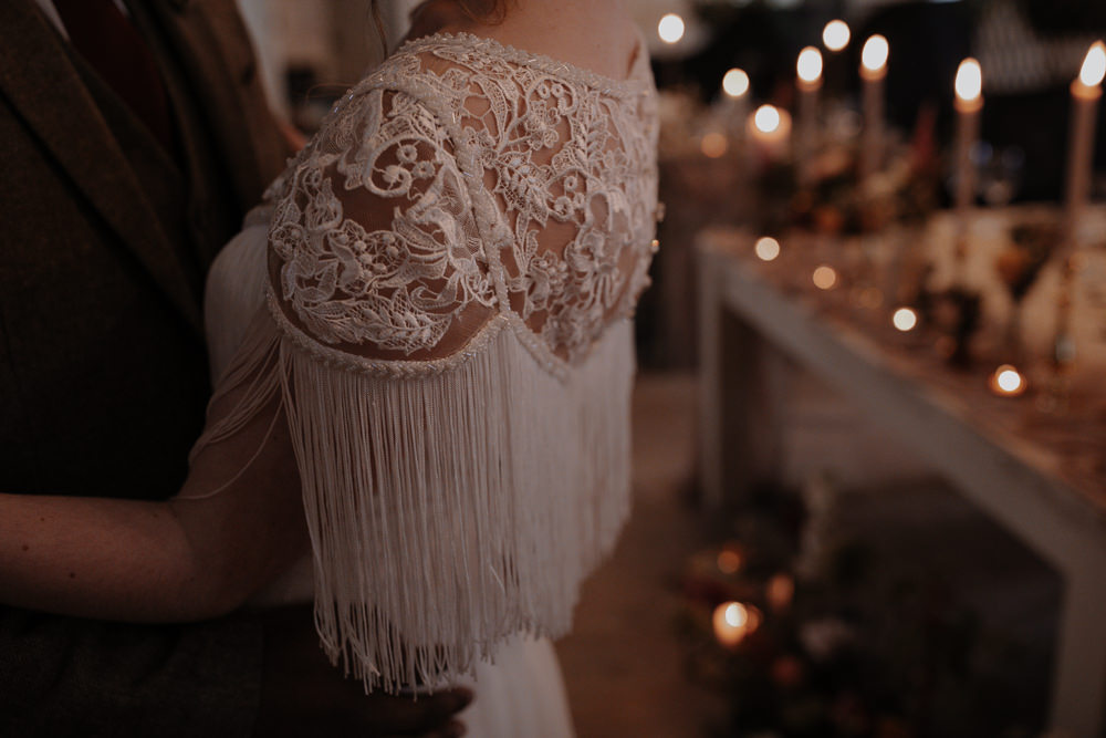 Dress Gown Bride Bridal Tassel Fringed Dusky Pink Taupe Wedding Ideas Helen Rose Photography