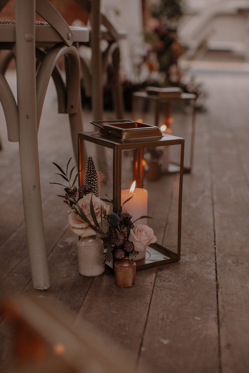 Pew End Aisle Ceremony Candle Flowers Dusky Pink Taupe Wedding Ideas Helen Rose Photography