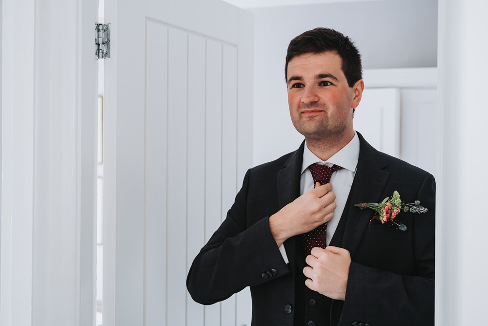 Groom Groomsmen Grey Suit Red Tie Engine Shed Wedding Nicola Mackrill Photography