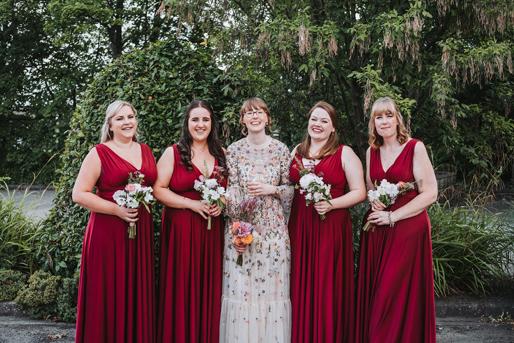 Long Red Bridesmaids Dress Engine Shed Wedding Nicola Mackrill Photography