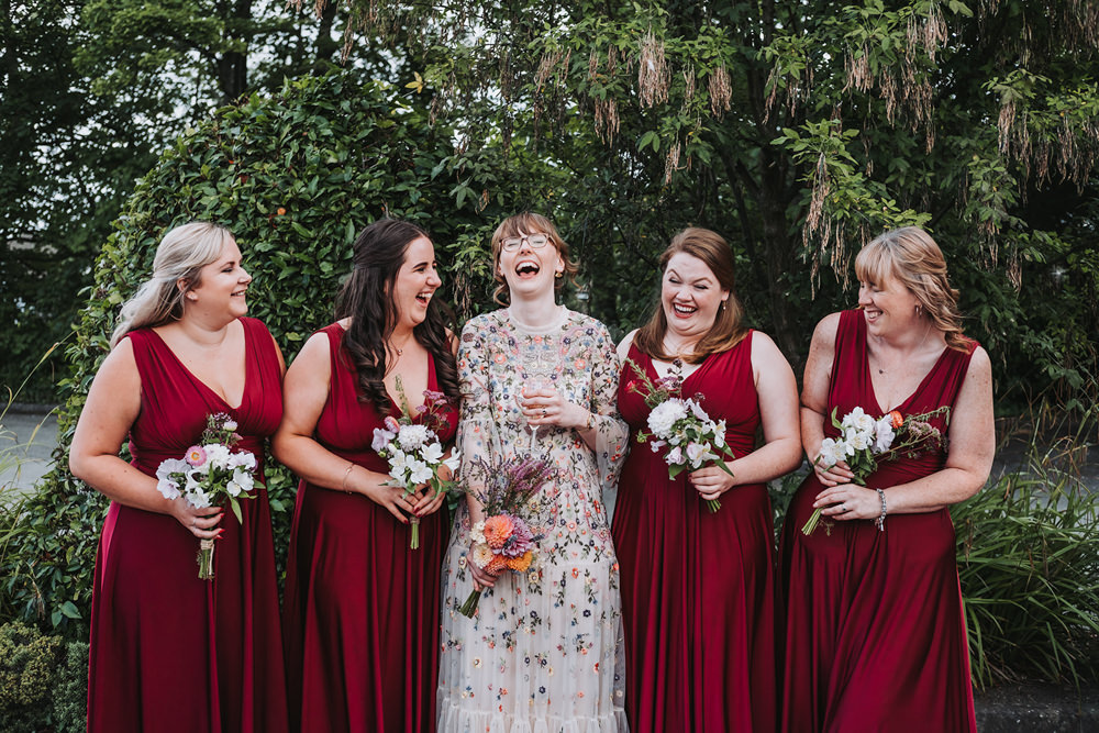 Long Red Bridesmaids Dress Engine Shed Wedding Nicola Mackrill Photography