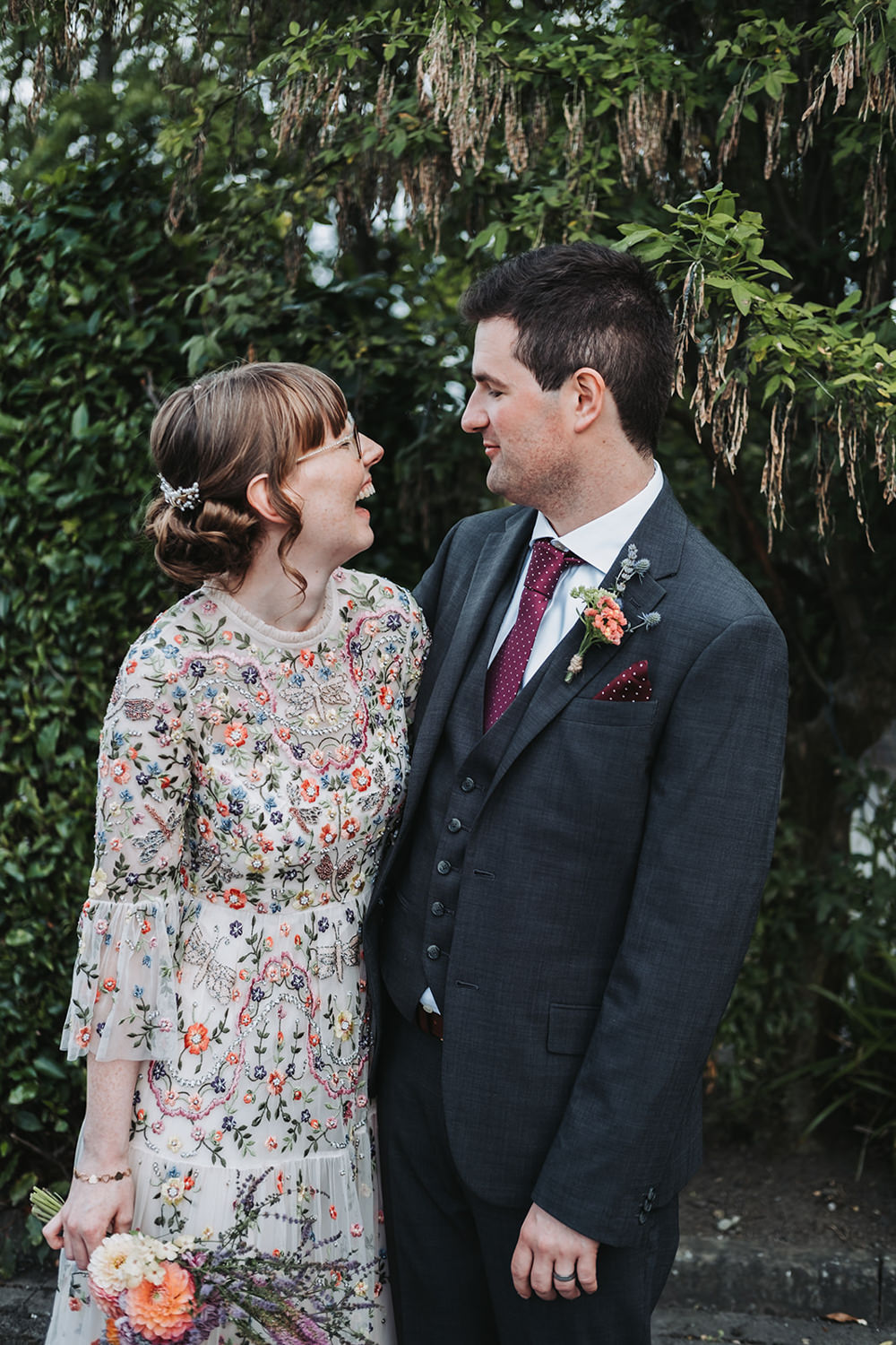Engine Shed Wedding Nicola Mackrill Photography Dress Gown Bride Bridal Colourful Floral Embroidered