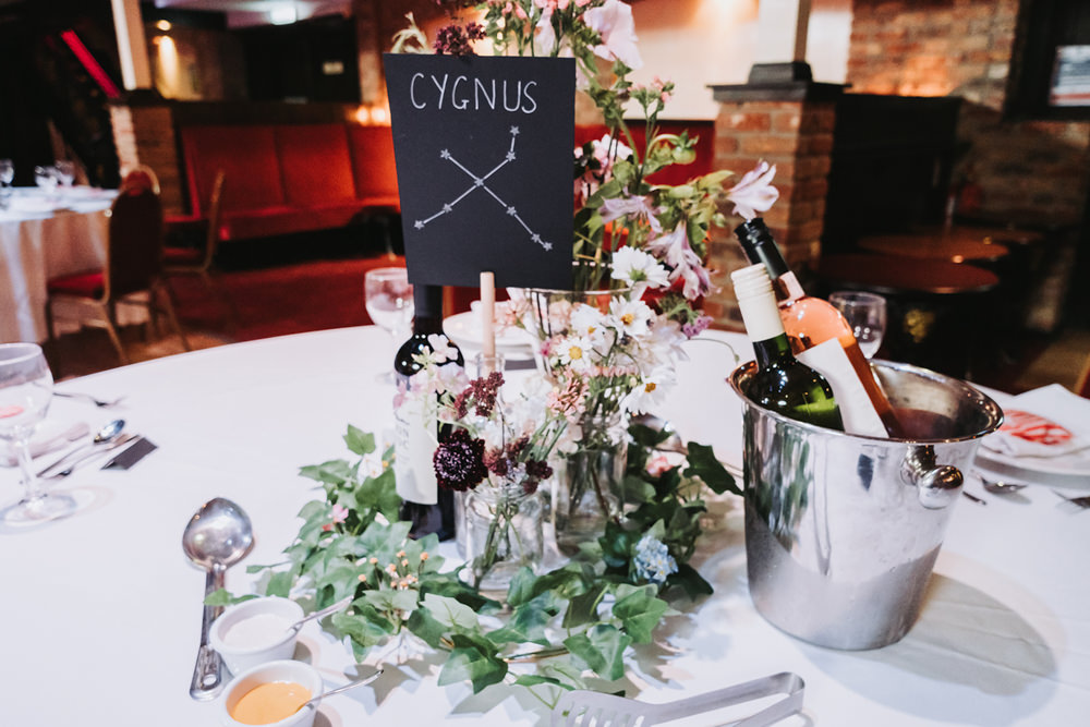 Centrepiece Flowers Constellations Table Names Engine Shed Wedding Nicola Mackrill Photography