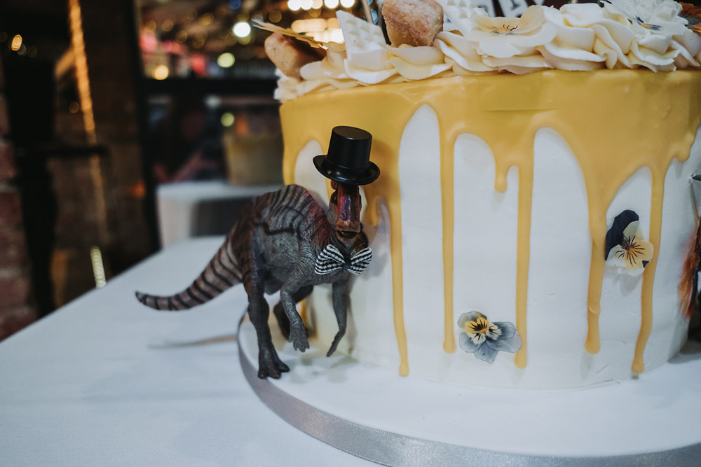 Drip Cake Dinosaurs Engine Shed Wedding Nicola Mackrill Photography
