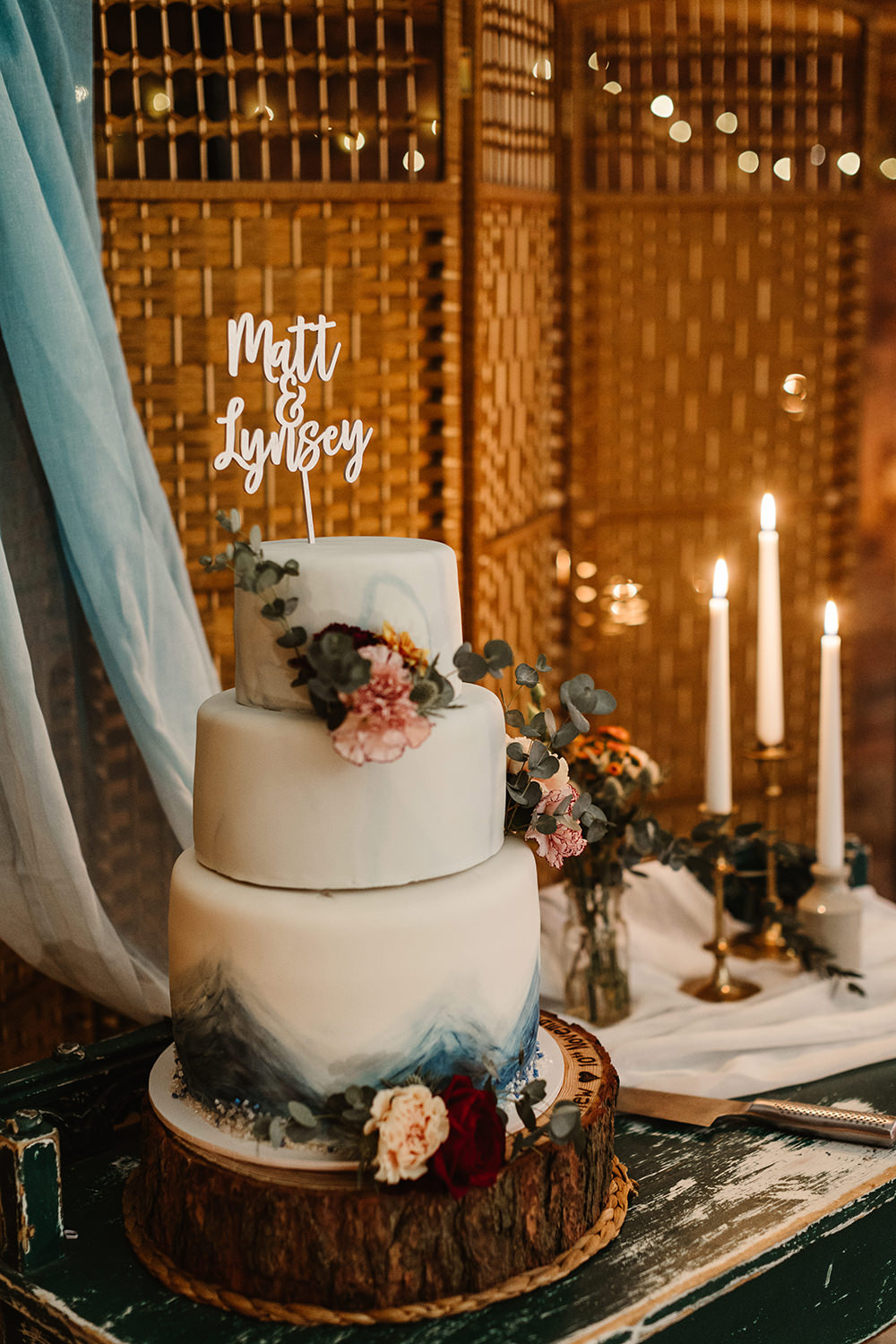 Watercolour Cake Flowers Laser Cut Topper Fife Wedding Emma Lawson Photography