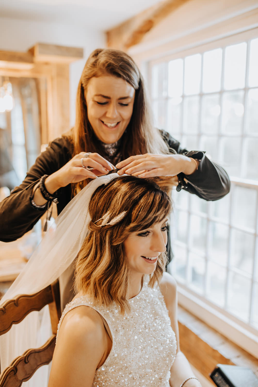 Bride Bridal Hair Short Waves Half Up Down Veil Industrial Derbyshire Wedding Wyldbee